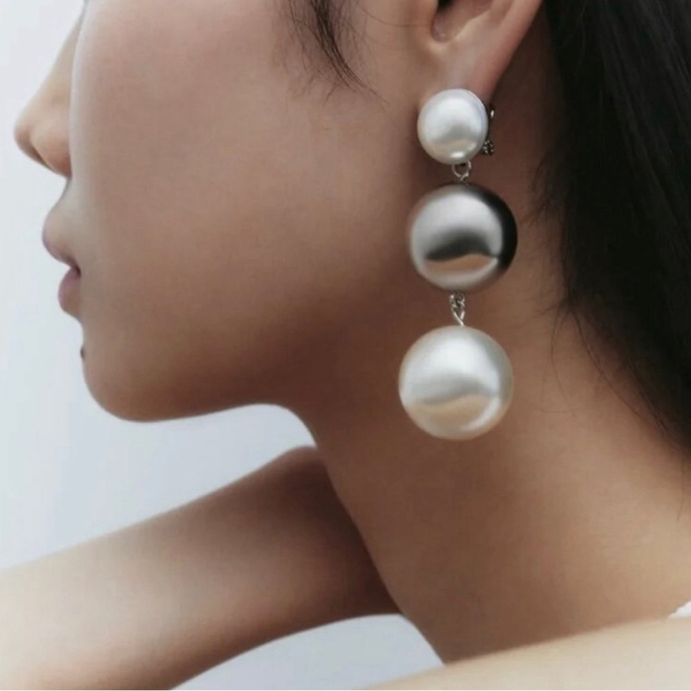 Pearl Silver Bauble Drop Earrings - Picture 5 of 16